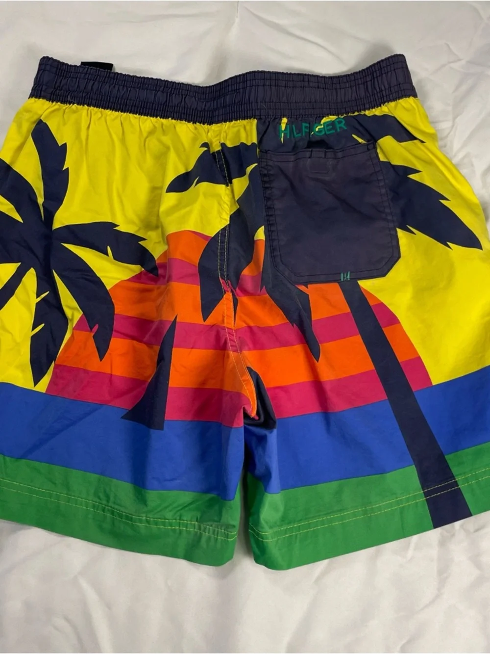 Tommy Hilfiger Tropical Palm Tree Swim Trunks Rainbow Sunset Men’s Medium - Picture 3 of 10